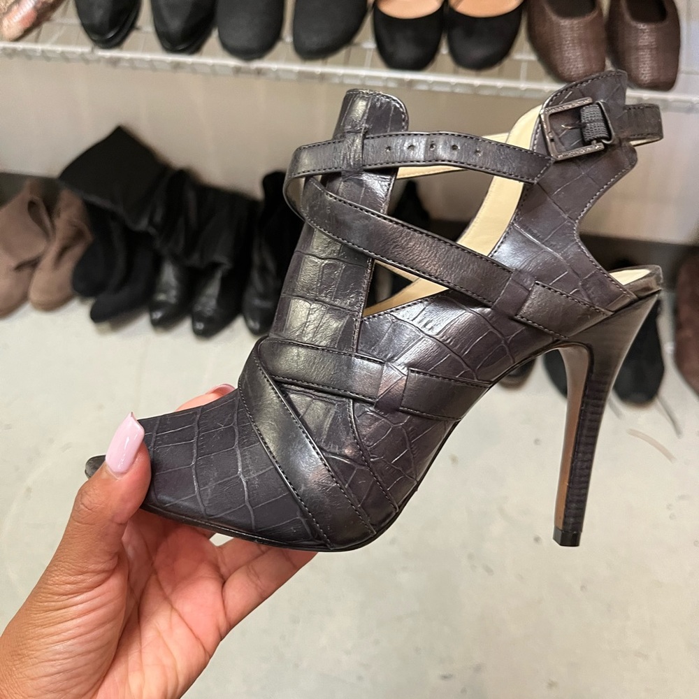 Alexandre Birman Croc Embossed Peep Toe Bootie